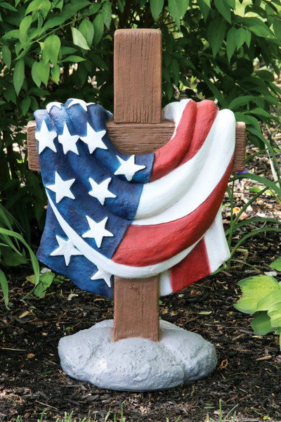 United States of American Flag Memorial Cross Garden Sculpture